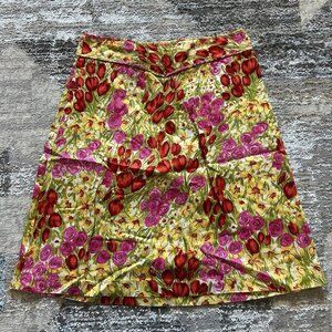 Grace Dane Lewis Womens 10 Floral Tulip Roses Skirt Midi Yellow Red Y2K Retro